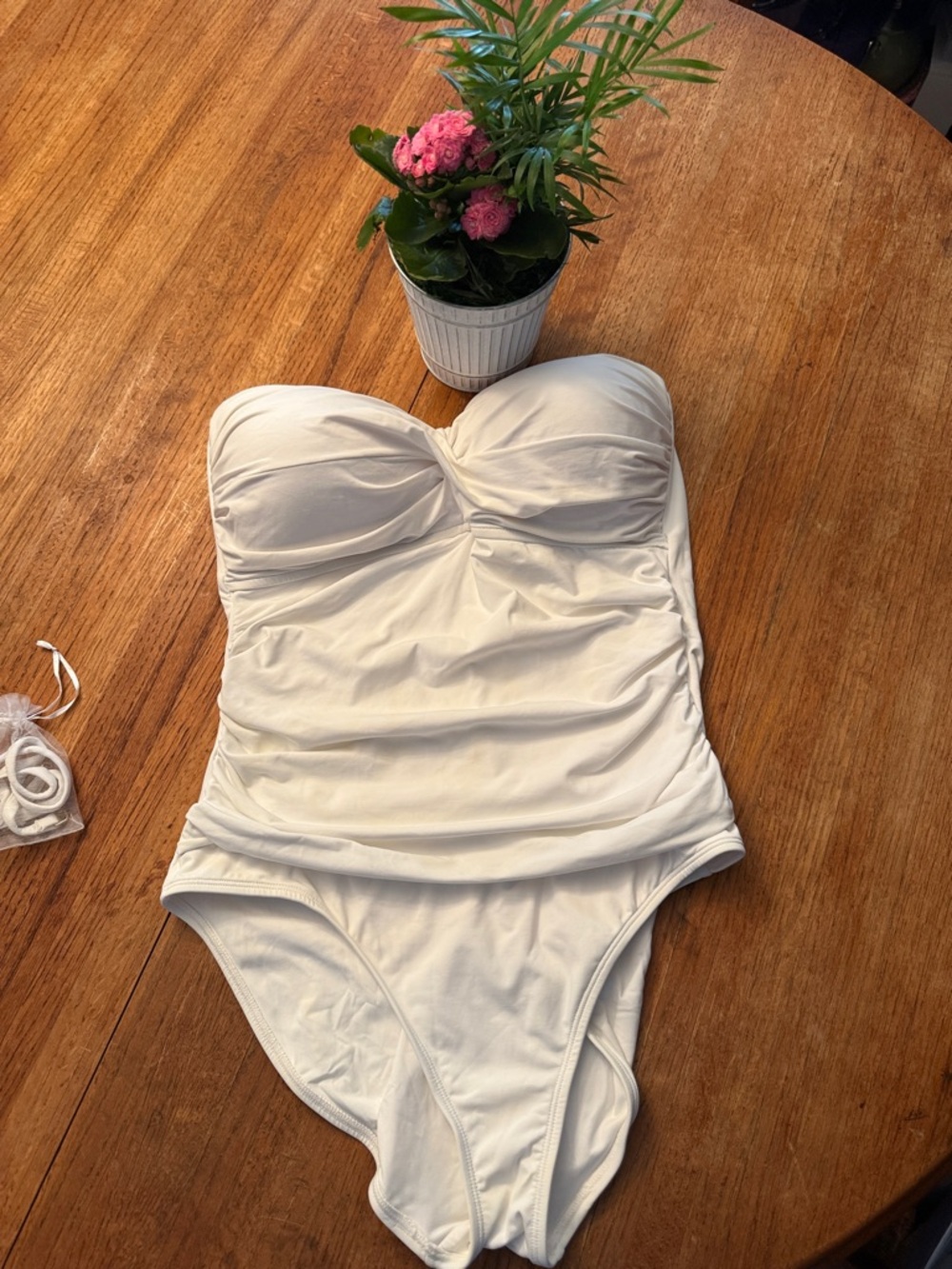 Strapless White Ruched One-Piece Swimsuit
